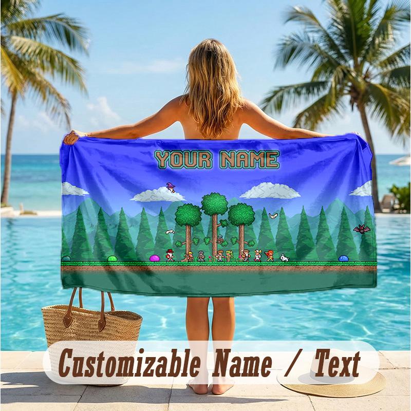 Custom Text Beach Towel, Soft Absorbent Swimming Multi-use TowelTerraria