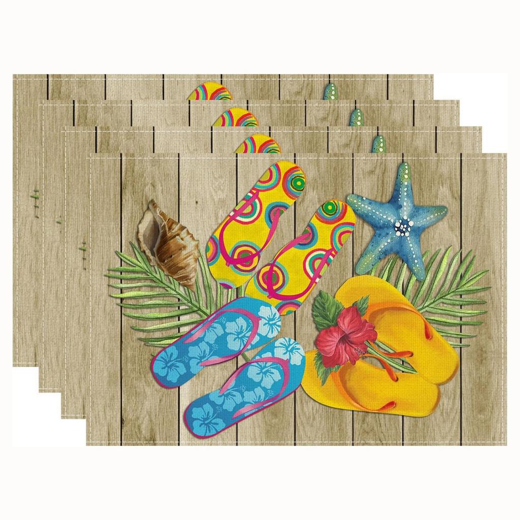 4-Piece Summer Lemon Print Linen Placemat and Napkin Set, Heat and Stain for Kitchen Dining, 430cm