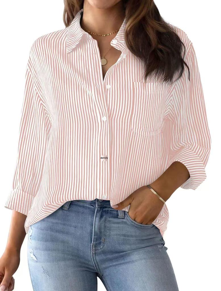 Herbst Streifenmuster Strickjacke Top - Damen Lässiges Langarm Modehemd