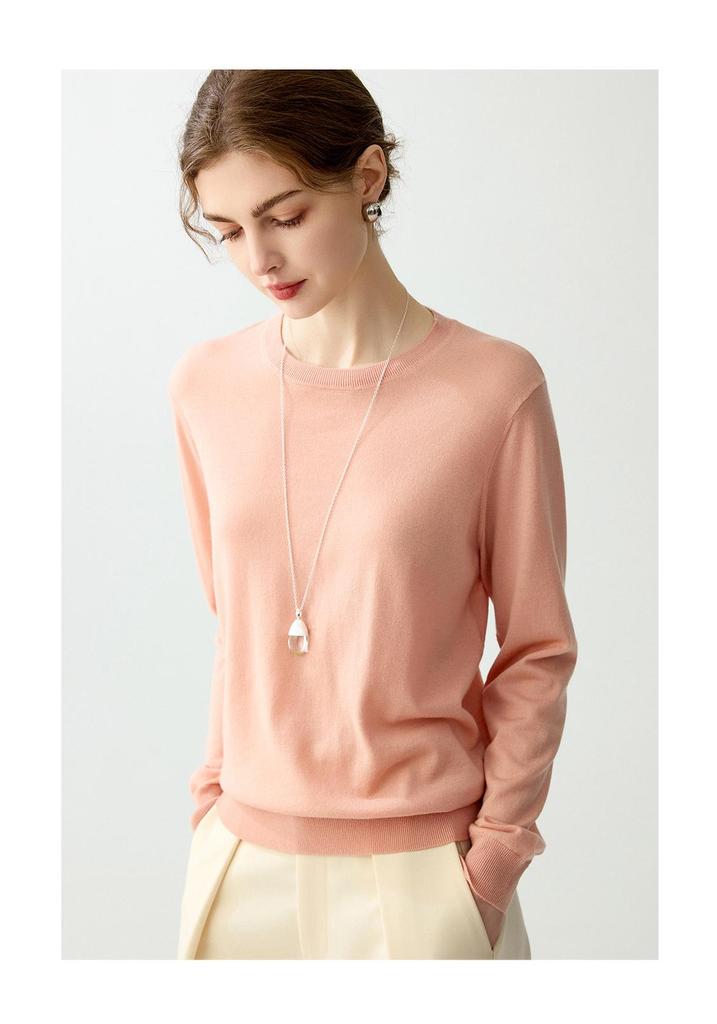 Women's Soft Skin-Friendly Pure Wool Round Neck Pullover Sweater – Gentle Style, Long Sleeve
