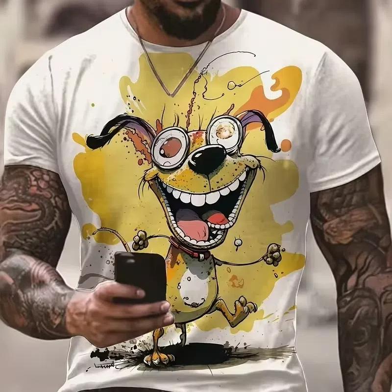 Animal T Shirt For Men Summer Short Sleeve Cat Print T-Shirt Fashion Streetwear Oversized Clothing Casual Crew Neck Pullover