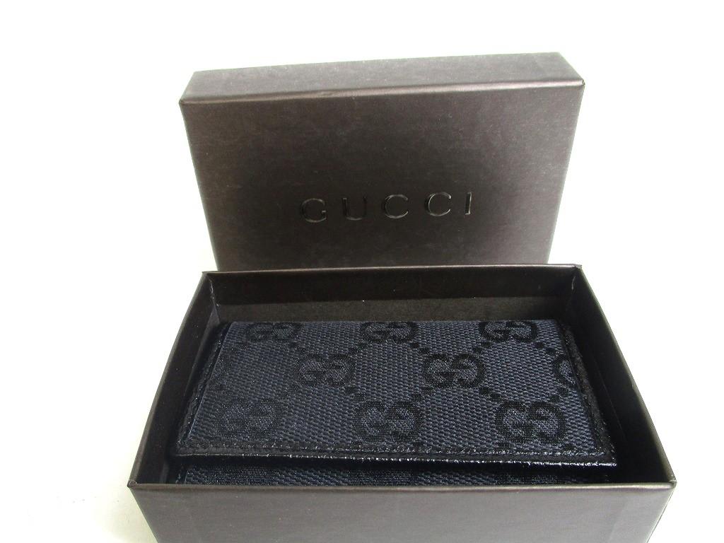 Autentické GUCCI GG černé plátno a kůže 6 Pics Key Chain #a438 Refurbished