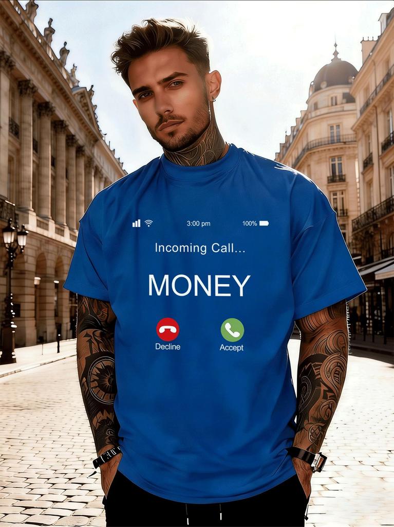 Unisexs Red Tee Money Incoming Call Graphic Print Short Sleeve Loose Casual Summer Street Basic Top For Adult Male Daily Daily Wear