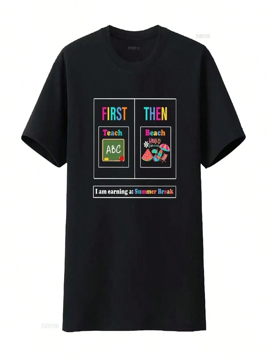 First Teach Then Beach T Shirt We Funny Teacher Summer Vacation Break Vintage Washed Designer Clothes Unisex Fashion S разноцветный