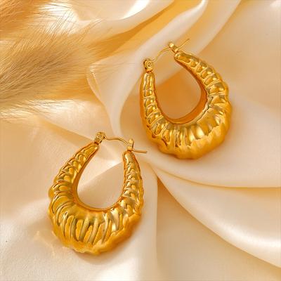 Σκουλαρίκια με υφή σε σχήμα U, τιτάνιο, ατσάλι, επιχρυσωμένο 18Κ, από πραγματικό χρυσό, ευέλικτα εξατομικευμένα κοσμήματα για σκουλαρίκια