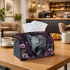 1pc Elephant Purple Floral Tissue Holder Featuring Dark Jungle Wildlife Realistic Fabric Napkin Storage Organizer Suitable for Kitchen, Car, Elegant D