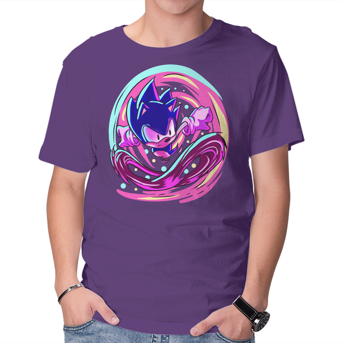 Unisex Crew Neck T-Shirt Hedgehog Run Graphic Short Sleeve Casual Tee S