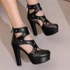 Fashion Women Sandals Round Toe Chunky Heels 12cm Platform 3.5cm Zipper Crystal Plus Size 48 49 50 Party Shoes
