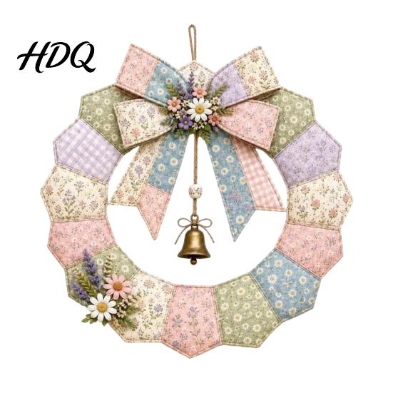 Weihnkranz-Bastelsets DIY Patchwork Bastelset Nähen Saisonale Muster Türdeko für Innen Bastelwerkzeuge Landhausstoff-Set für Erwachsene,