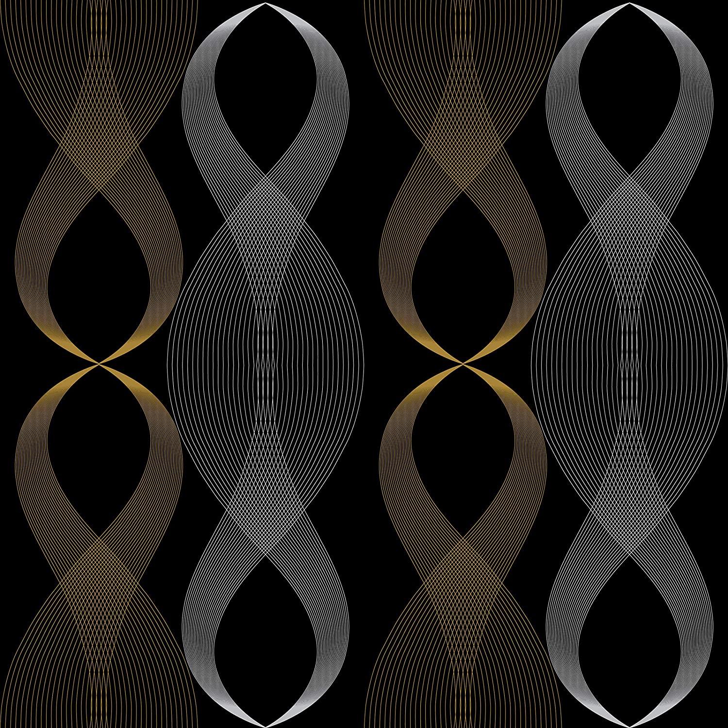 

HaoHome Черные самоклеящиеся обои Геометрический рисунок Обои Peel and Stick Современная полоса Серебристый и золотистый Ремонт мебели 1mx45cm