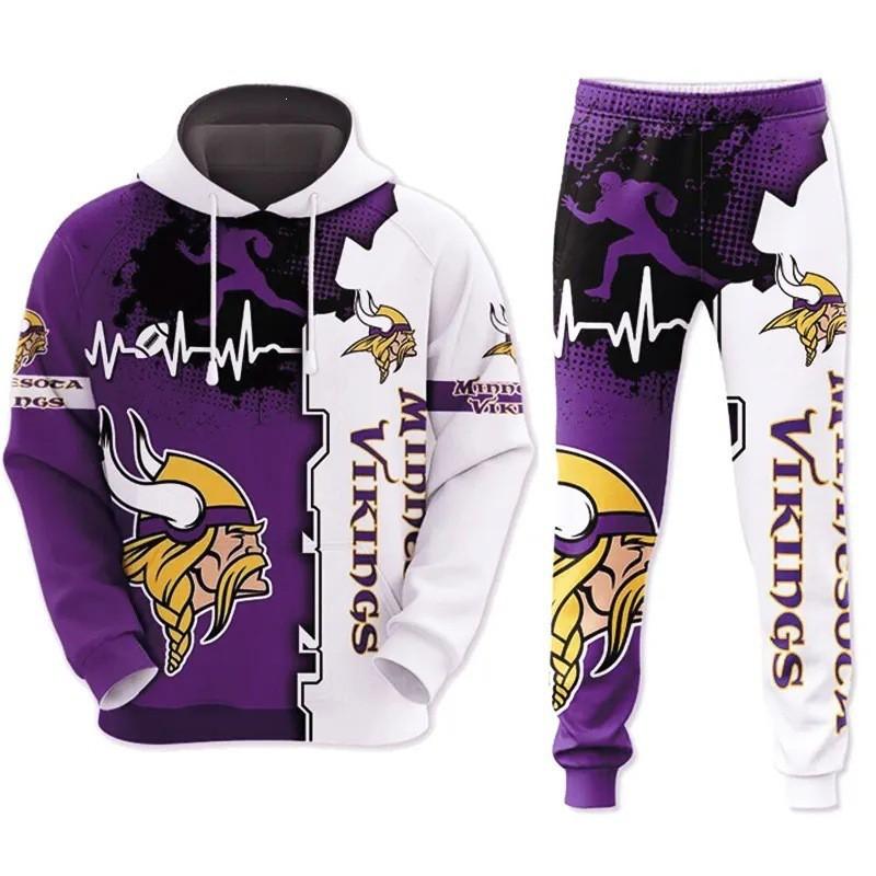 NFL Football Tracksuit Set 3D Print Hoodie Loose Pants Mens Sportswear