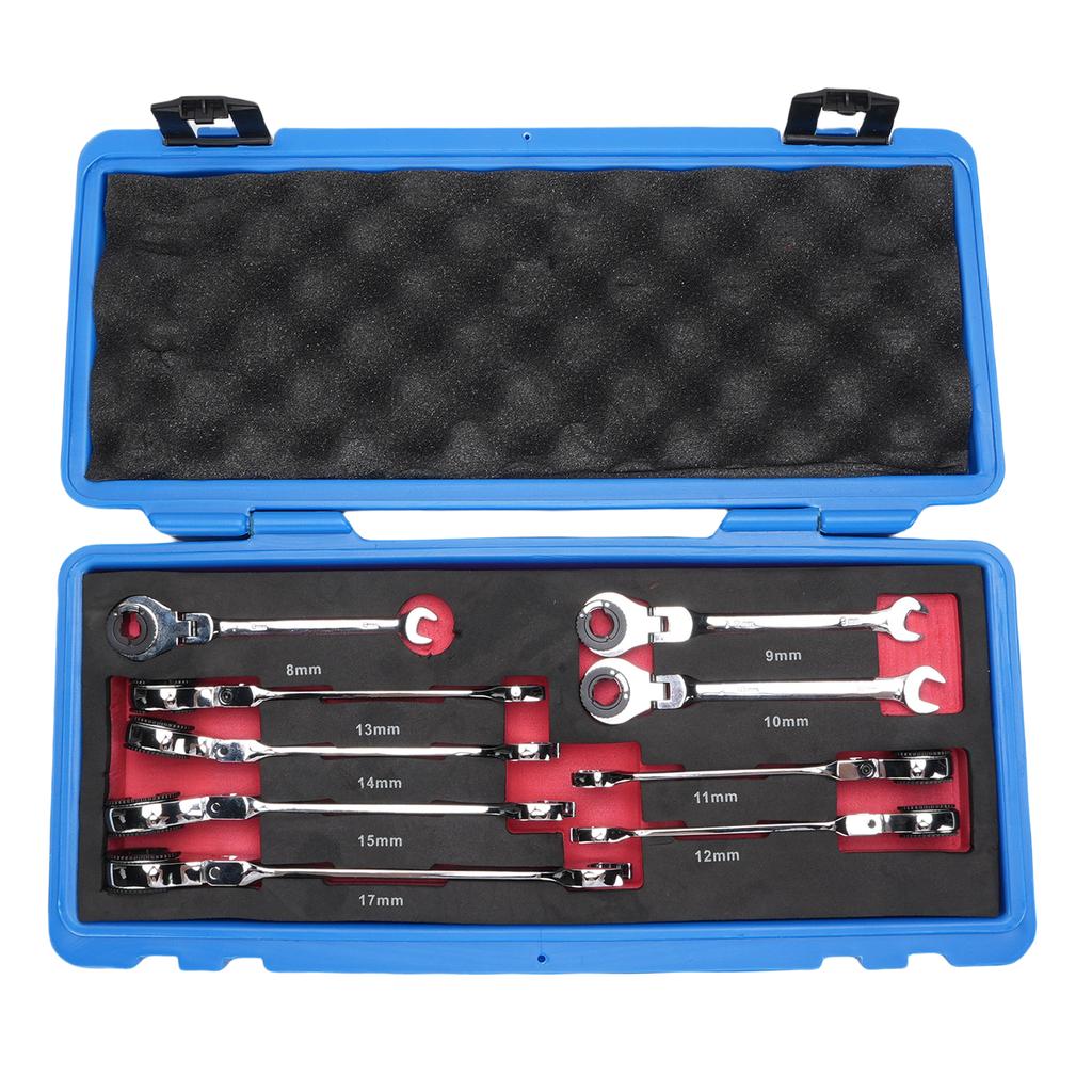 9Pcs Ratcheting Wrench Combination Metric 8 17mm Set 72 Teeth Cr V Steel Tubing Ratchet Spanner 180 Degree Adjustable