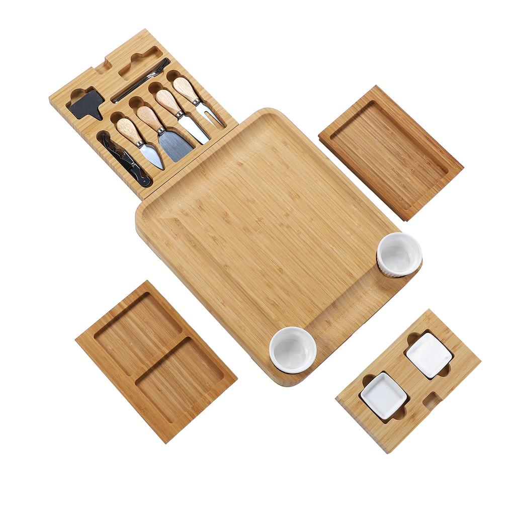 Sada prkénka na uzeniny Bambusoideae Servírovací tác Podnos na sýr se 4 zásuvkami na narozeniny svatbu