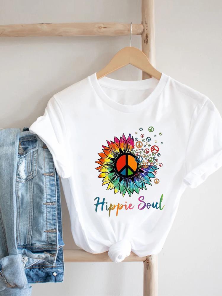 Women's Short-sleeved T-shirt, Fashionable Flower Print Bottoming Shirt