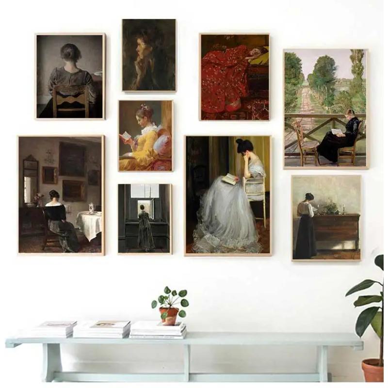 Scandinavian Vintage Wall Art Rustic Female Portrait HD Canvas Oil Painting Posters and Prints Home Bedroom Living Room Decor