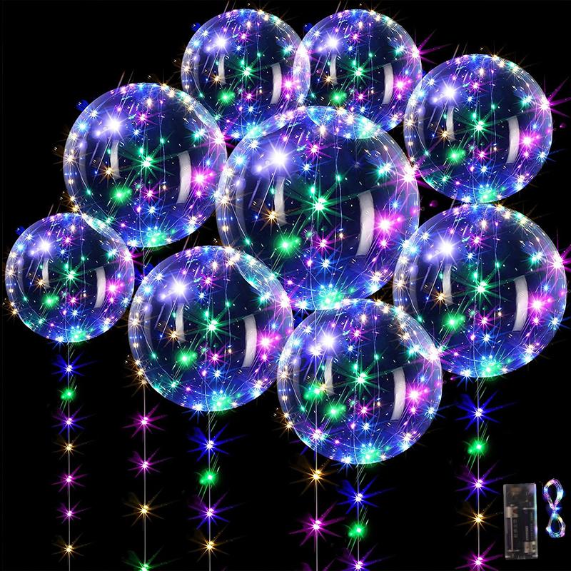 10Pcs LED Light Up Bobo Balloon with Light String Transparent Bubble Ballon Birthday Party Wedding Decoration Christmas Supplies