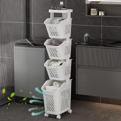 Household Laundry Basket with Pulley Home Organization and Storage Supplies for Bathroom Dirty Clothes Storage Basket with Easy Mobility