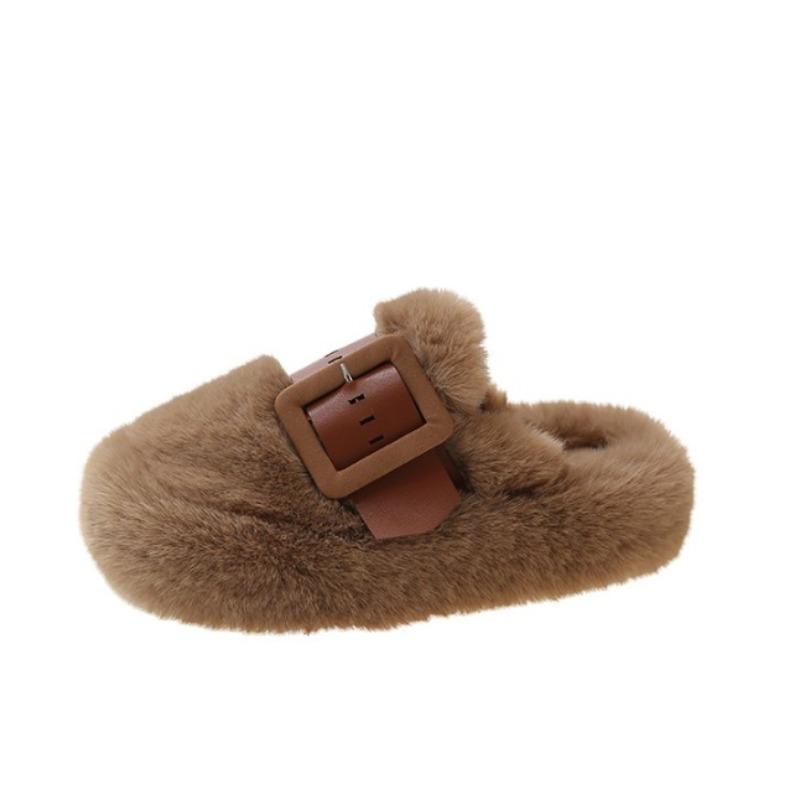 Shoes Woman Brand Slippers Casual Cover Toe Fur Flip Flops Flock Platform Pantofle Luxury Plush Flat New Slides with Fur Rubb