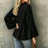 Top Blusa Casual da Donna a Manica a Campana Scollo a V con Volant