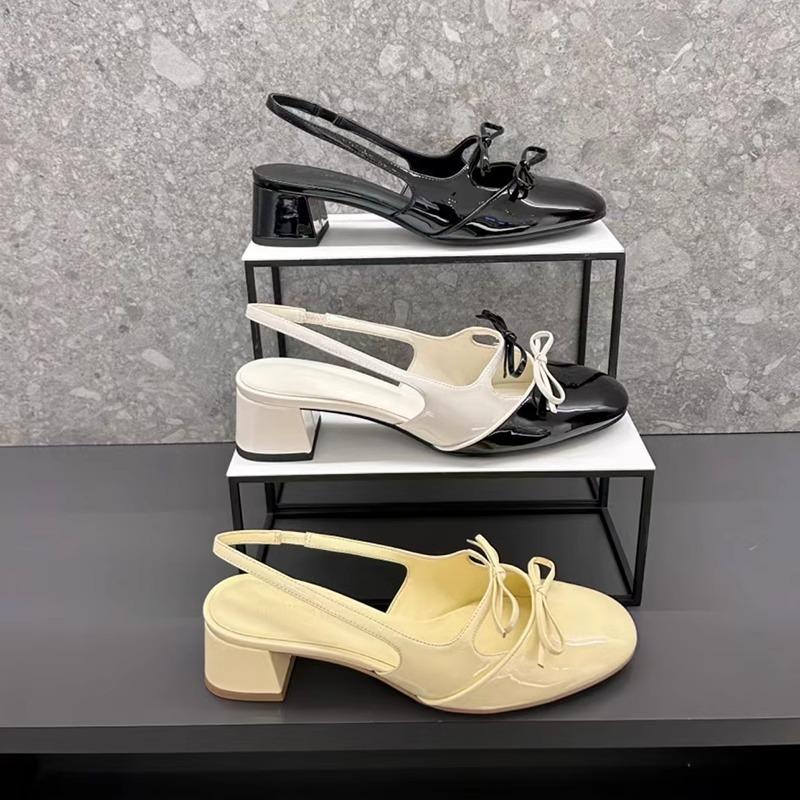 2025 summer new French bow single shoes thick heel Mary Jane shoes women's small fragrant style color matching bag head sandals