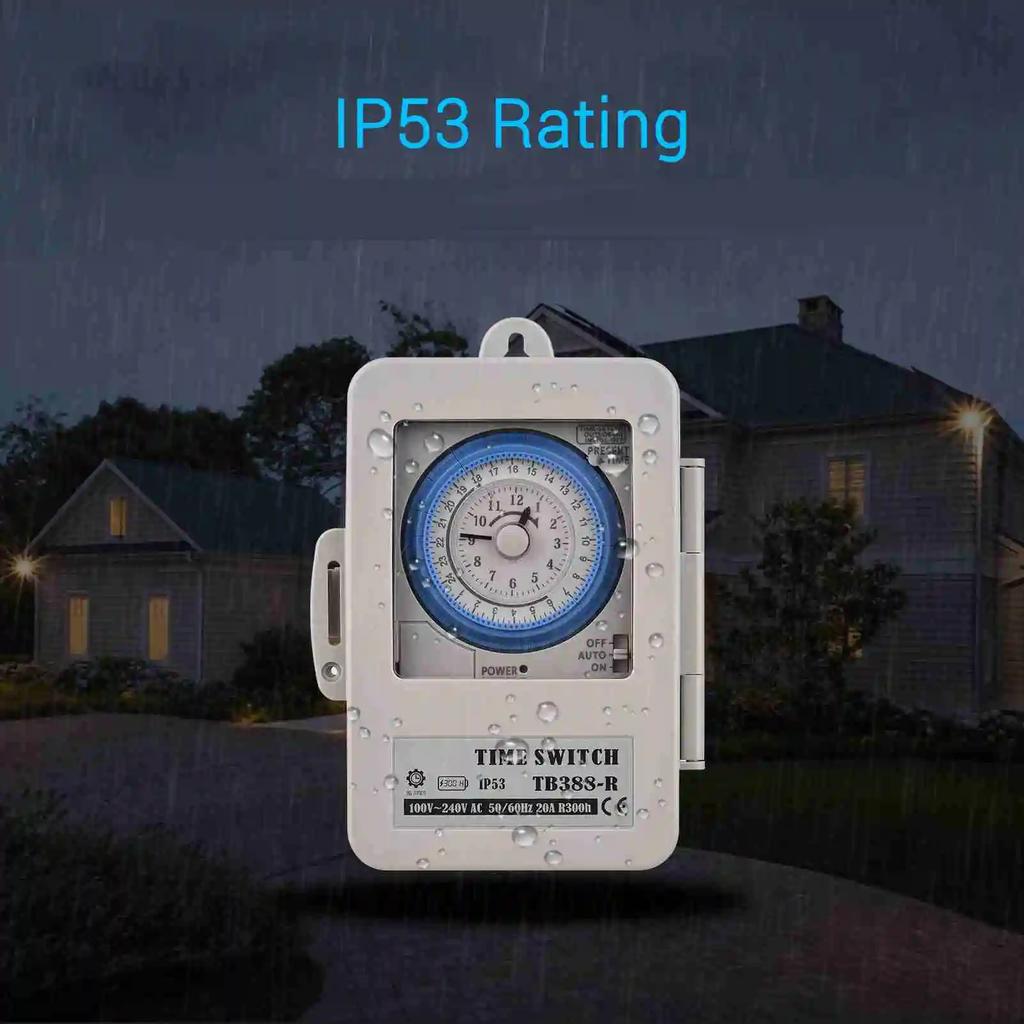 Mechanical 24 Hours Timer Switch IP53 Programmable Electrical Timer Switch Box AC 100-240V 15 Minutes Interval 96 Times ON/ OFF