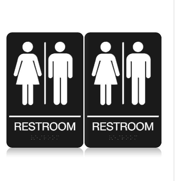 Unisex Bathroom Sign for Business - Pack of 2 - ABS Plastic Unisex Restroom Sign with Double Sided 3M Strong Tape for Offices and Restaurants 9” X