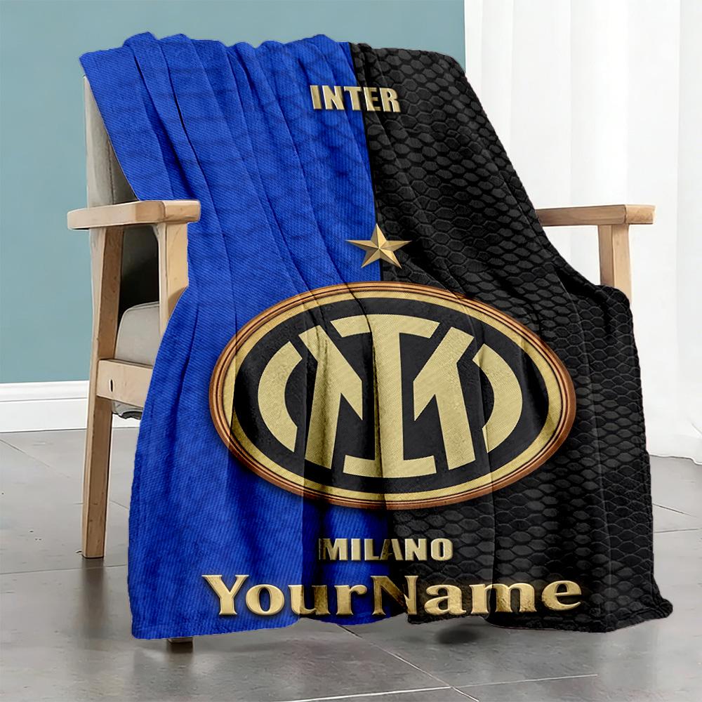 Inter Milan Customize Text Blanket Gift Personalized Blanket Soft & Cozy Versatile for Office Chair Office Picnics Home Decor for All Occasions