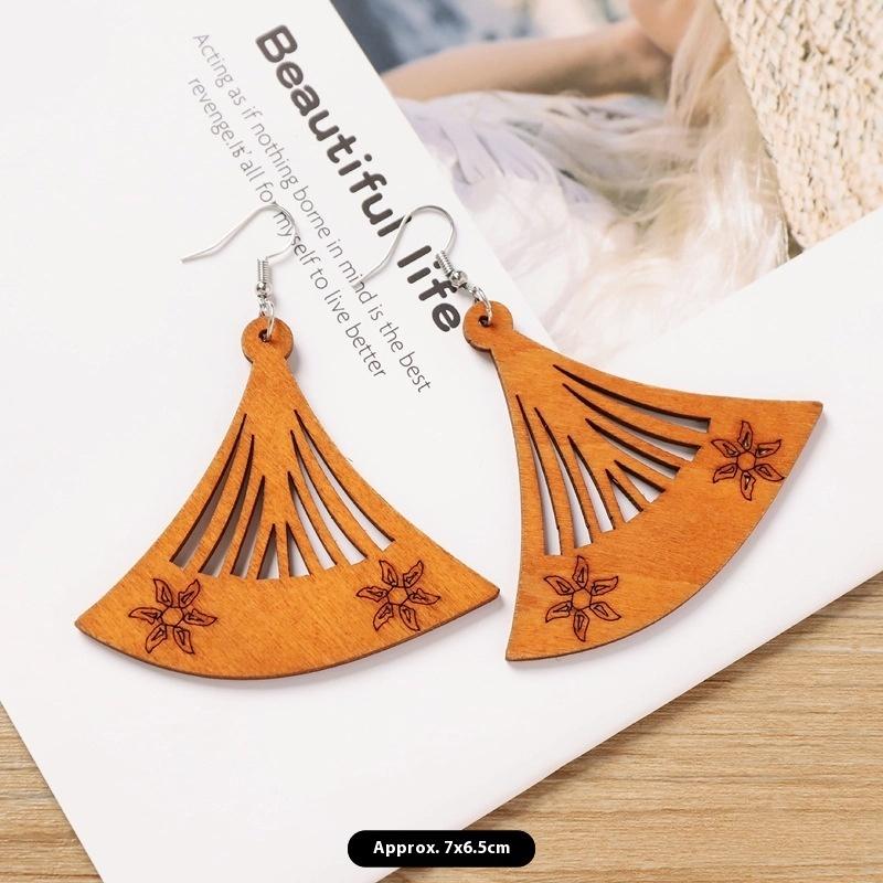 

1 Pair Bohemian Wooden Pendant Hollow Earrings Geometric Ethnic Style Perfect For Women Lightweight Earings Jewelry Gift