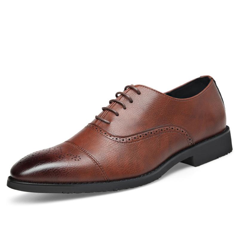 2025 new dress large size men's shoes Brock leather shoes lace-up engraved men's business wedding shoes