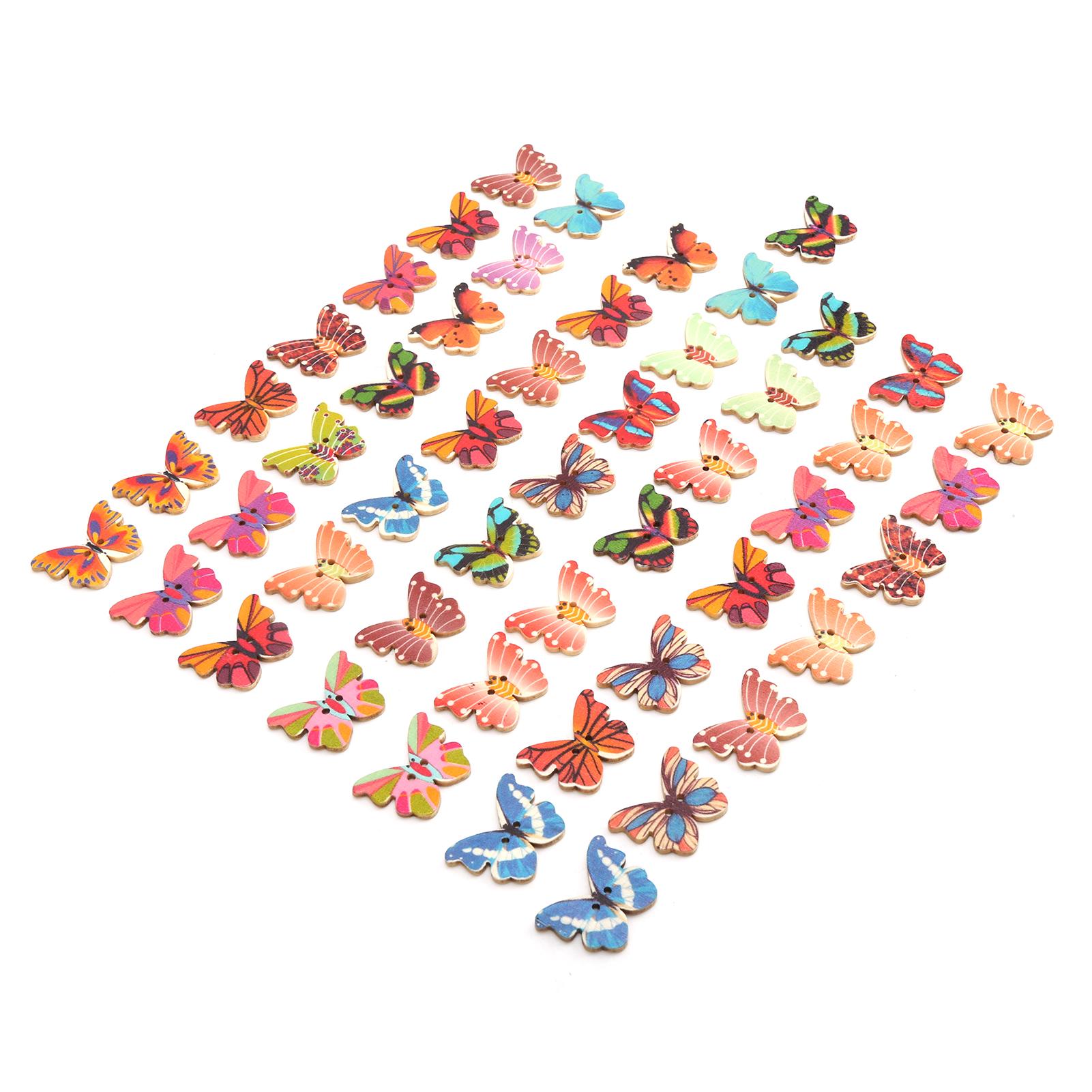 

50 шт. деревянных пуговиц с 2 отверстиями, цветная бабочка, аксессуары для одежды для скрапбукинга, рукоделие