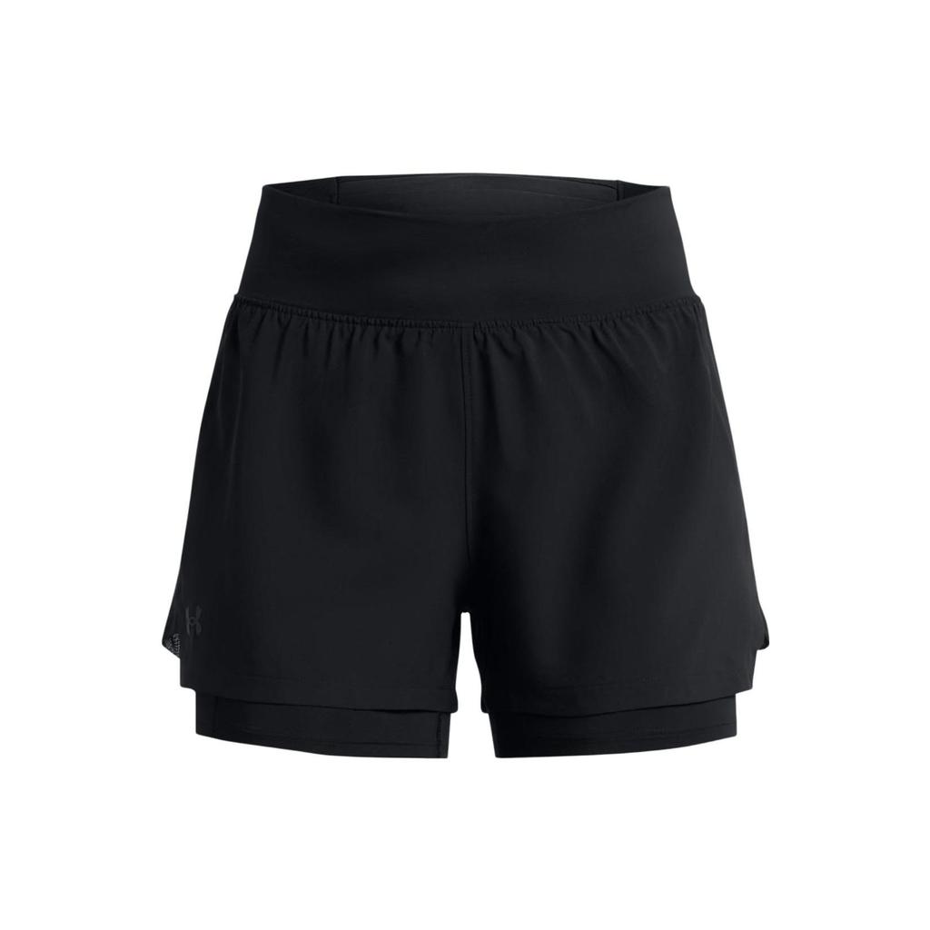 Under Armour Solid Color Elastic Waist 2-In-1 Running Shorts Women Bottoms Black 1376759-001