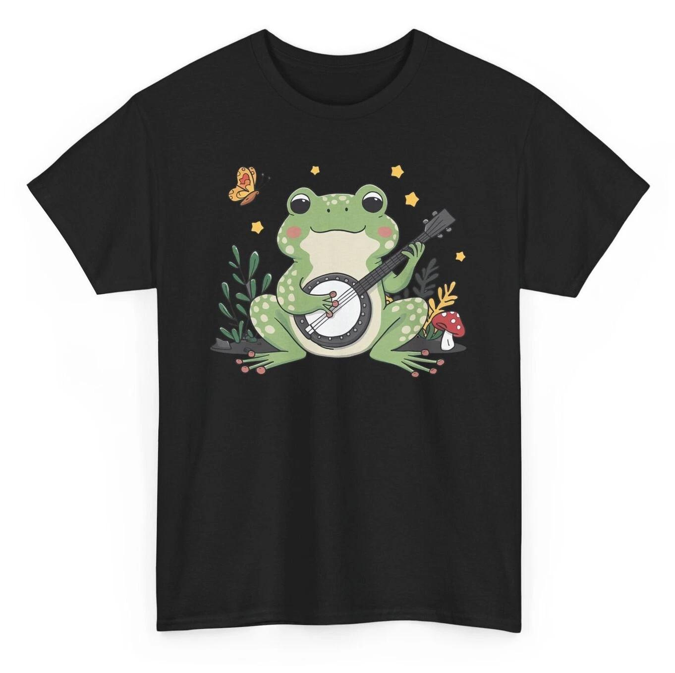 Frog Playing Banjo Kawaii Cute T-shirt - Cottagecore Aesthetic Graphic Tee S