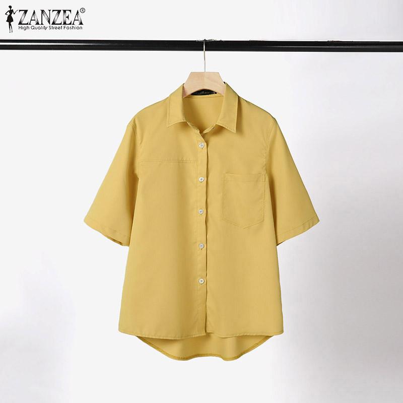 ZANZEA Womens Turn Down Collar Summer Half Sleeve Blouse