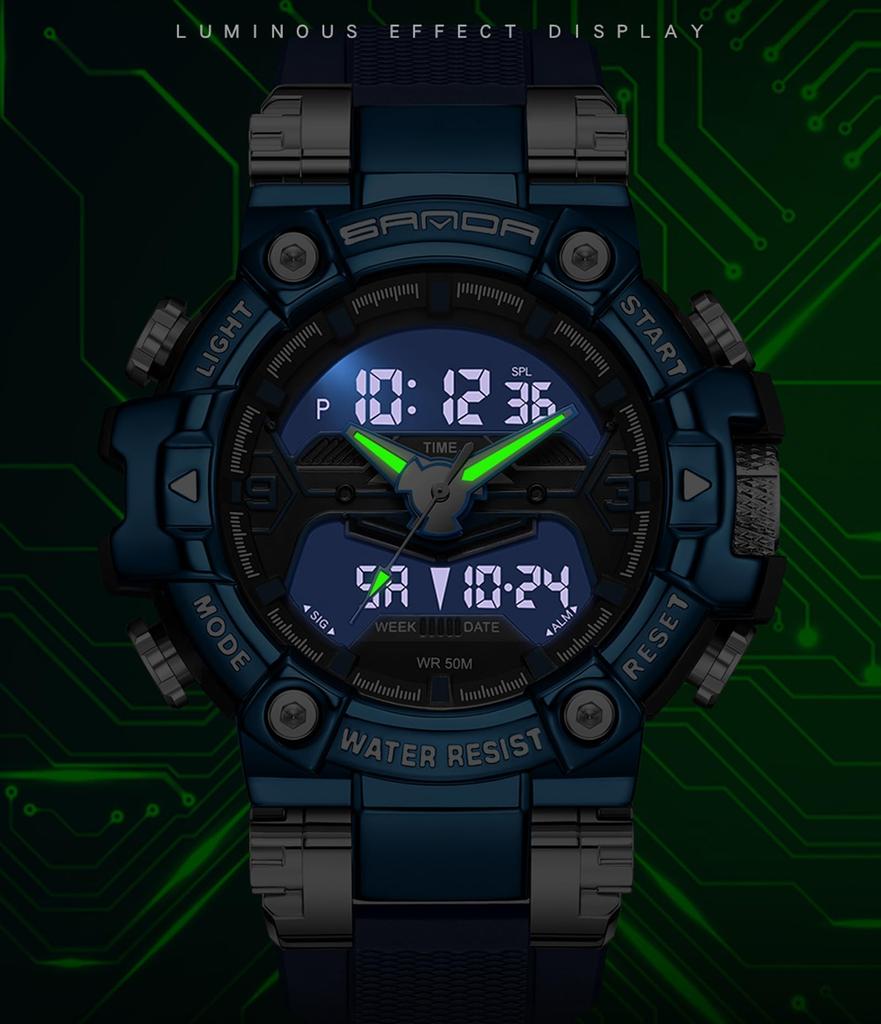 Findtime 2024 Reloj Digital para Hombre Doble Hora Analógico Militar Cronómetro Alarma Impermeable Reloj Deportivo Reloj para Correr Luz de Fondo Luminosa Día Fecha