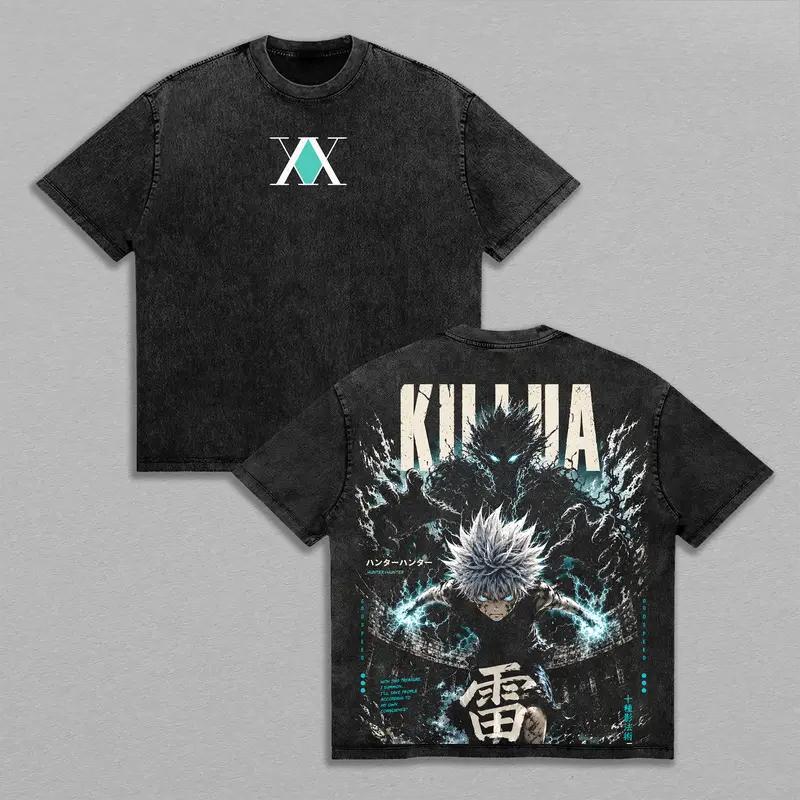 Hunter X Hunter Killua Zoldyck Print Tee Men Women Retro Washed Tshirts Cotton T Shirt Short Sleeve Clothing Male Street Tshirt