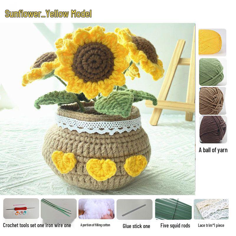 Crochet Tulip & Daisy Potted Bouquet Kit - Yarn Flowers & Ornaments