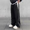 Pantaloni da tuta larghi a gamba larga con inserti laterali e vita con coulisse regolabile per uomo e donna, unisex, casual, sportswear