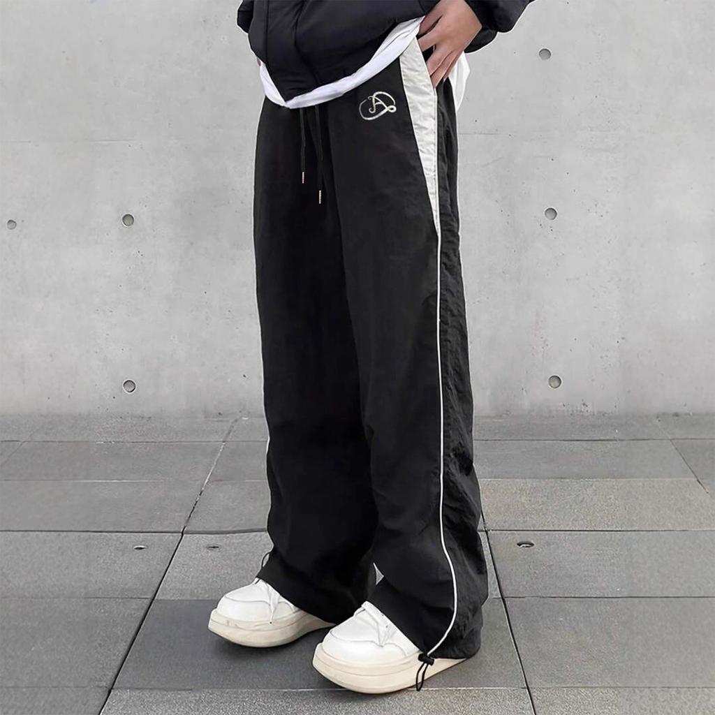 Pantaloni da tuta larghi a gamba larga con inserti laterali e vita con coulisse regolabile per uomo e donna, unisex, casual, sportswear