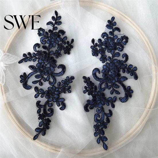 Embroidery Lace Applique 2 Pcs Sewing Flower Fabric Collar Patch Motif Trim for Clothing Wedding Gown Dress Bridal DIY Crafts Daily Wear Tailor Shops