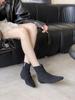 Autumn and winter new small square head short with flat temperament thin French fashion sexy beauty female Internet celebrity short boots