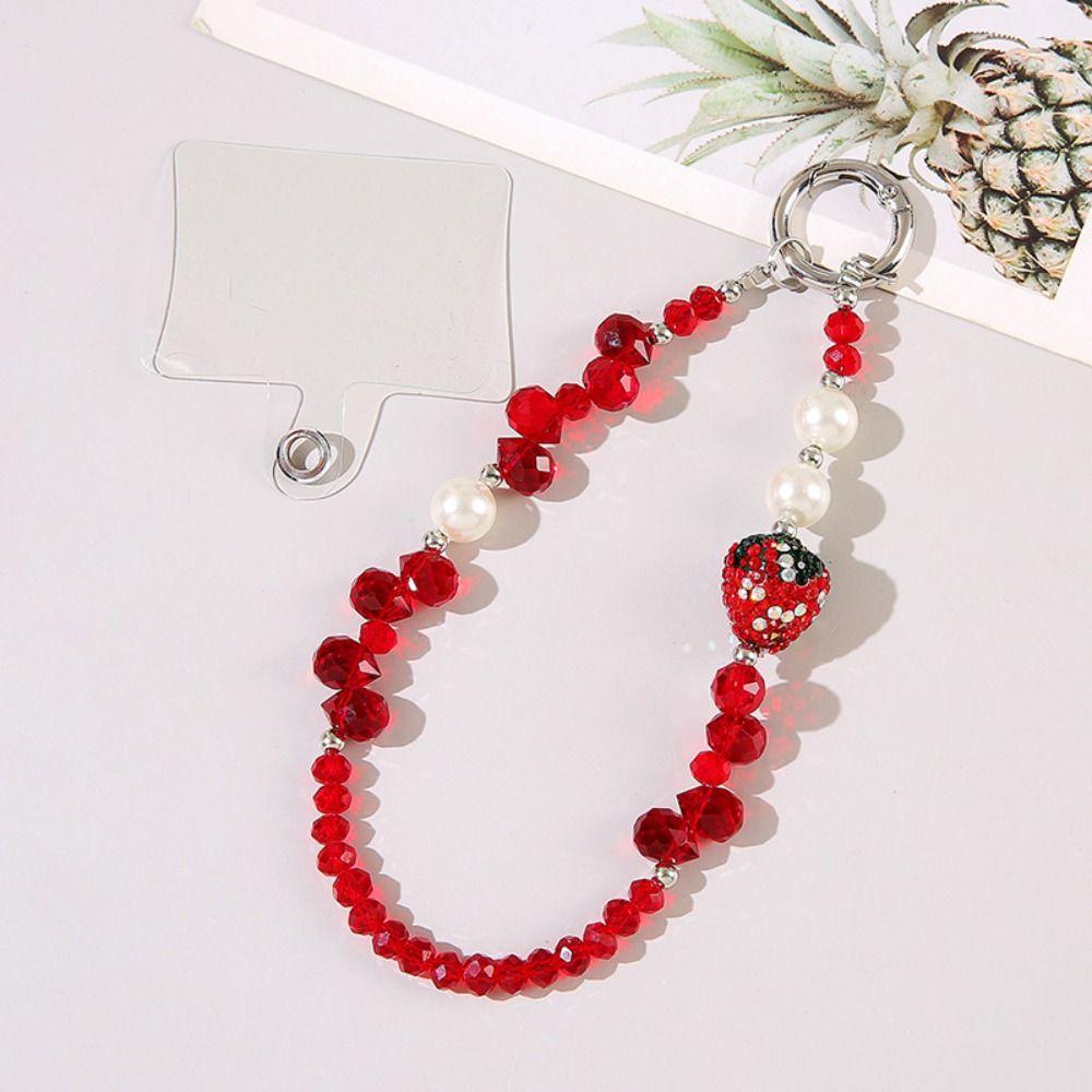 Anti-lost Bling Strawberry Phone Chain With Clip Pearl Mobile Phone Lanyard  Christmas Gifts