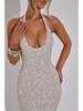 2024 Γυναικείο Αμάνικο Bodycon Φόρεμα Halter με Σχέδιο που Σφίγγει τη Μέση - Σέξι Μονόχρωμο για Φθινόπωρο/Χειμώνα