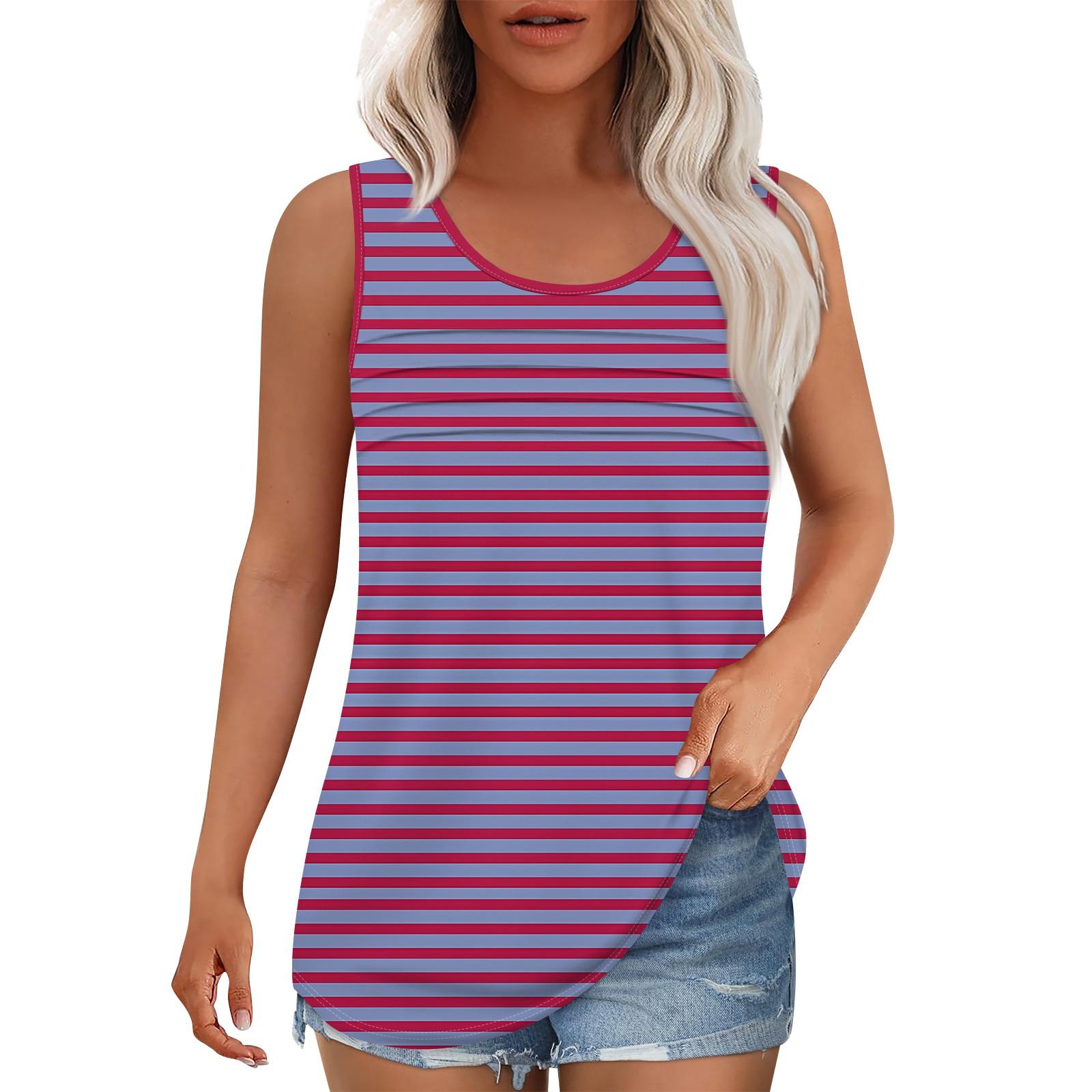 

Майка для женщин Летние наряды Без рукавов Блузки с принтом Повседневные свободные рубашки Округлый вырез Складки спереди XXL