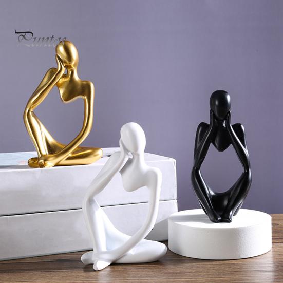 3 pezzi di figurina di pensatore astratto mini pensatore seduto statua in resina scultura soggiorno casa ufficio libreria decorazione da tavolo ornamento