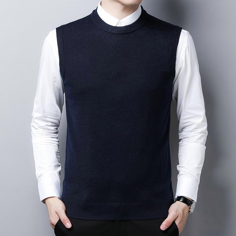 Men S Winter Sleeveless Knit Vest Middle Aged Solid Sweater