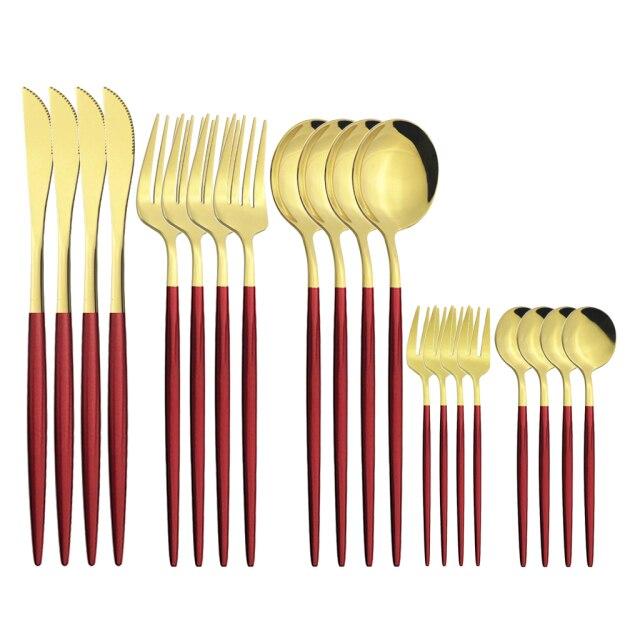 Lustro złoty zestaw sztućców noże ciasto widelce do owoców łyżeczka do kawy sztućce obiadowe zastawa stołowa zastawa stołowa ze stali nierdzewnej zestaw sztućców