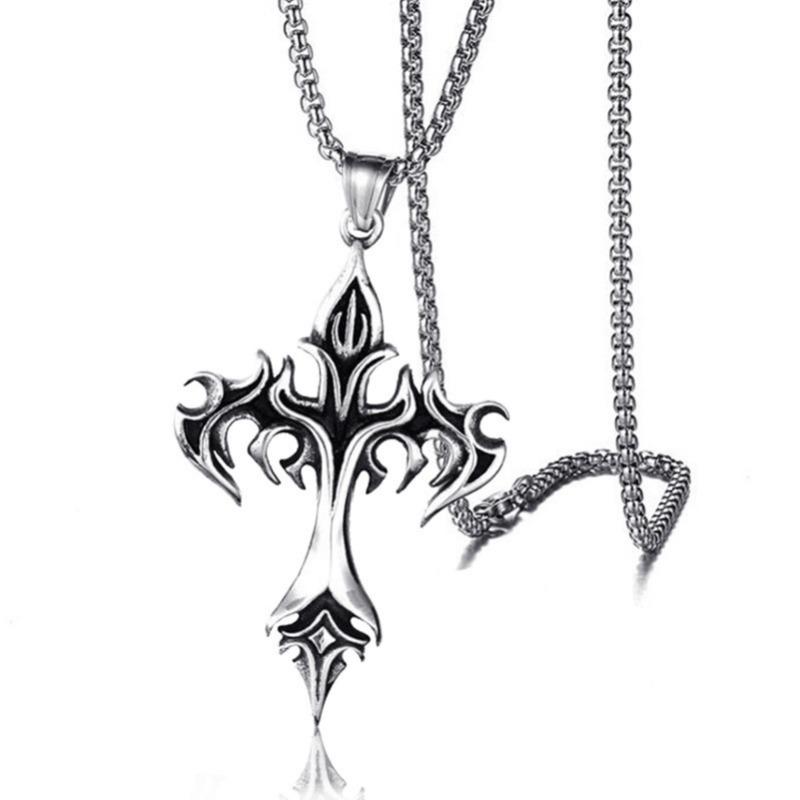 Stainless Steel Necklace Flame Vintage Cross Titanium Steel Cast Men's Pendant Necklace Accessories
