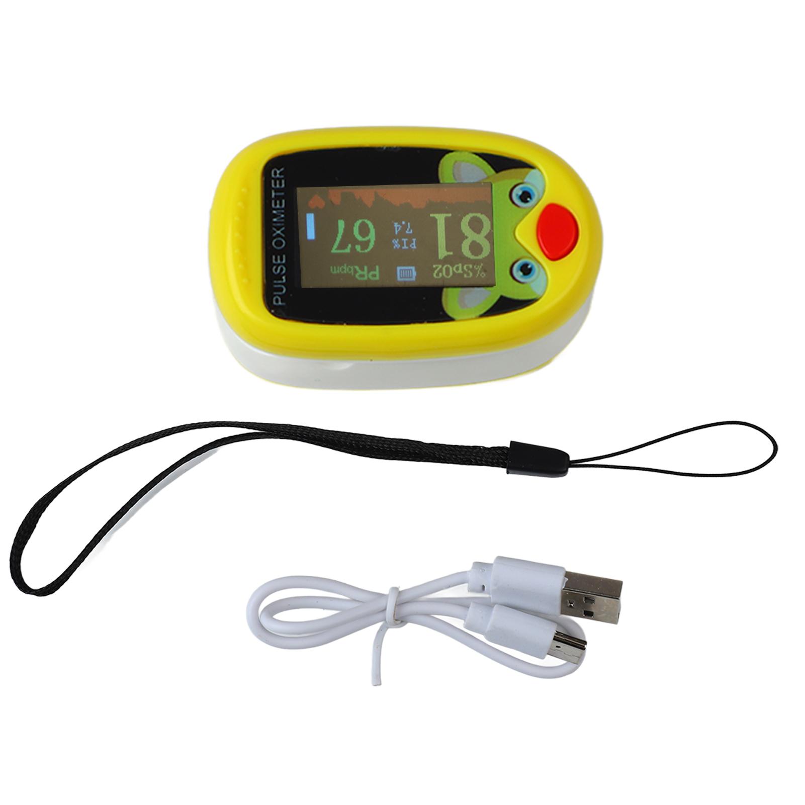 

Оксиметр с зажимом на кончике пальца, 6 режимов, автоматическая зарядка через USB, светодиодный монитор кислорода в крови для детей Yellow