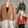 Damen S Locker Kurz Baumwoll-Leinen-Mischung Strickjacke Hemd