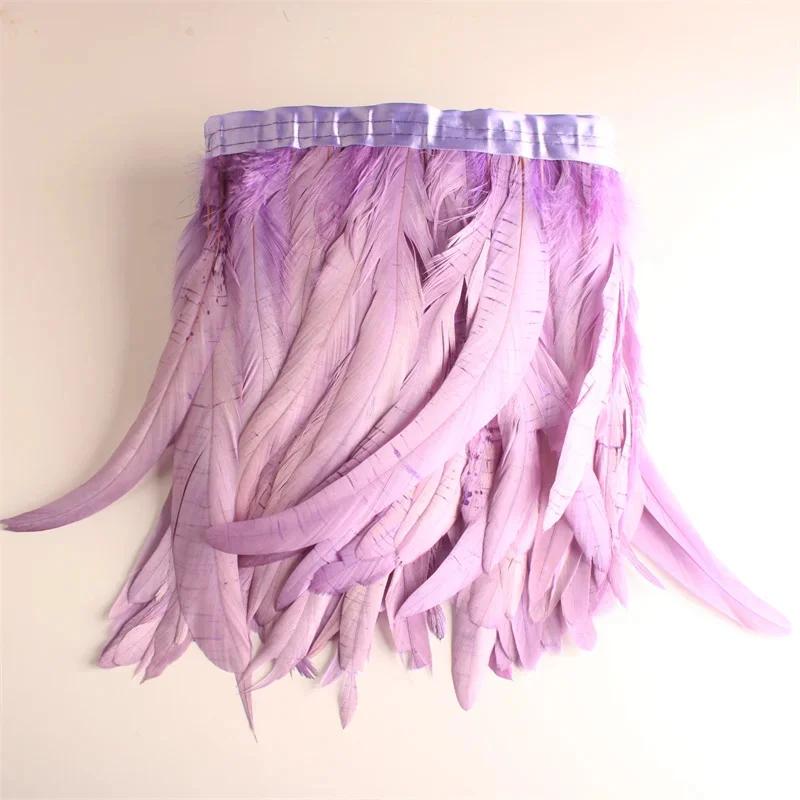 10Meters Colored Rooster Tail Feather Tassel Trim 25-30cm Dyed Cock Plumes Ribbon for Wedding Party Dress Skirt Craft Accessory
